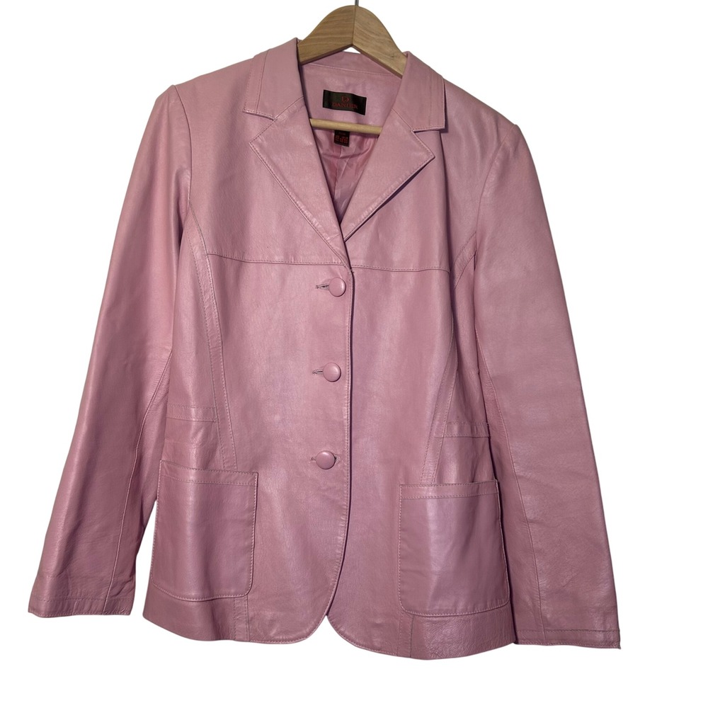 Danier Leather Blazer Jacket Women’s Medium Pink Button Front Lined‎ Pockets